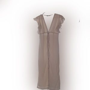 White/Cream midi dress front buttons ruffled sleeves